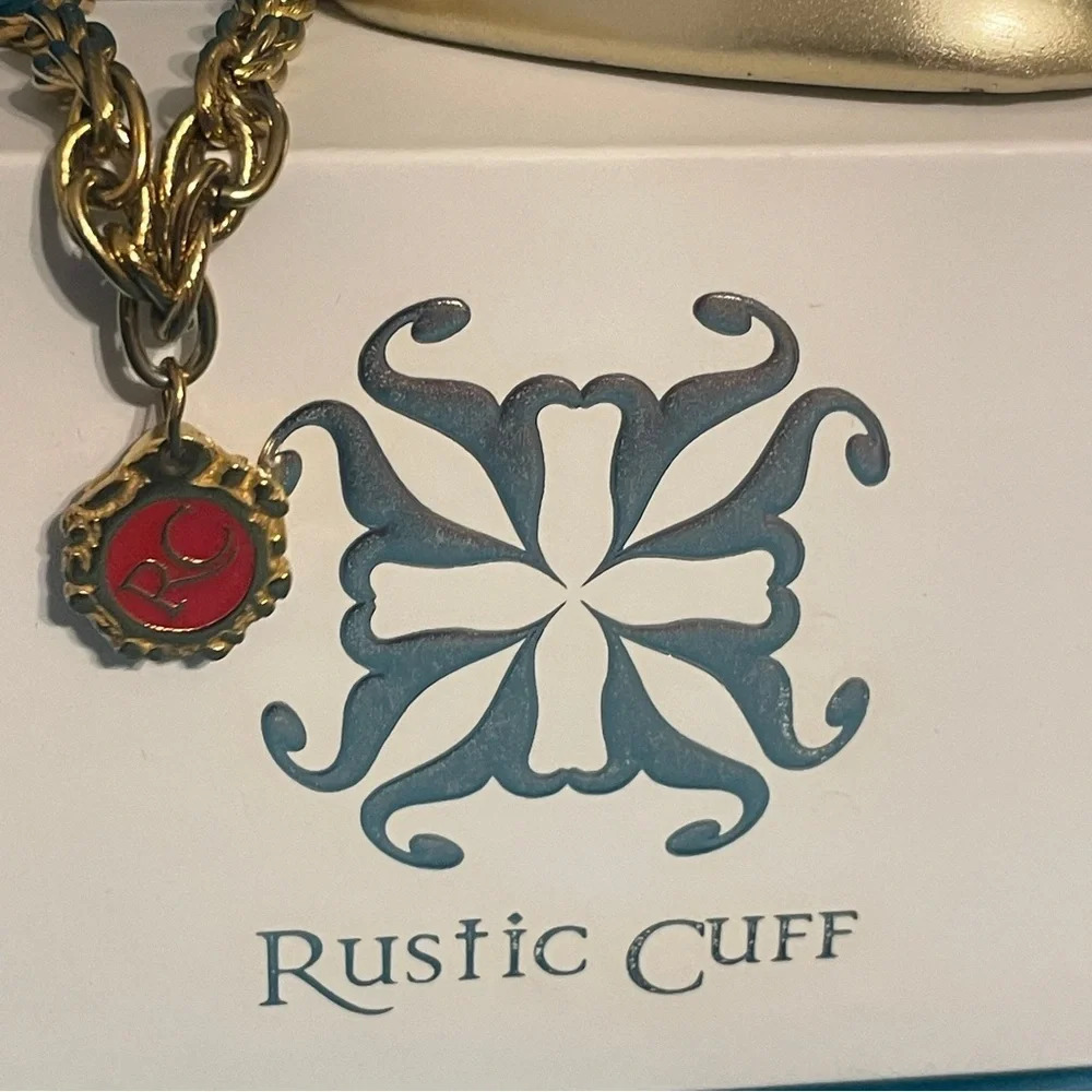 Gold Chain with Red RC Rustic Cuff Bracelet